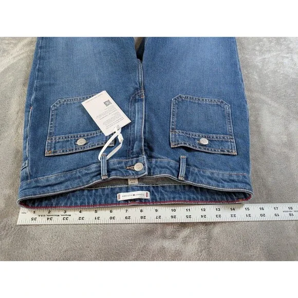Tommy Hilfiger High Waist Bootcut Jeans Womens 32X30 Blue Denim Patch Pocket - Picture 11 of 14